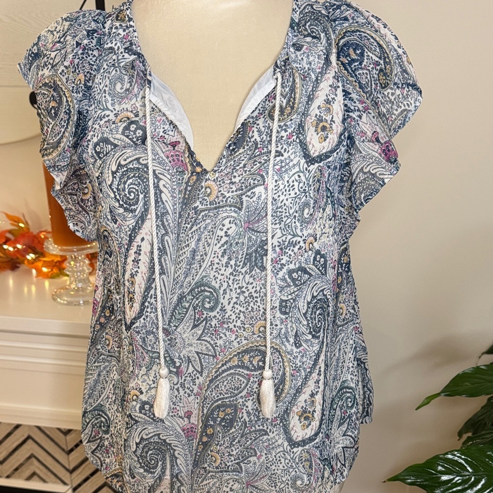 Lucky Brand Paisley Blouse - Blue and White